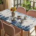 thumbnail image 3 of Blue Snowman Christmas Table Cloths for 3 Foot Rectangle Tables, Xmas Snowflake Eucalyptus Leaves Rustic Patio Waterproof Elastic Fitted Tablecloths, Washable Rectangular Table Cover for Camping, 3 of 8