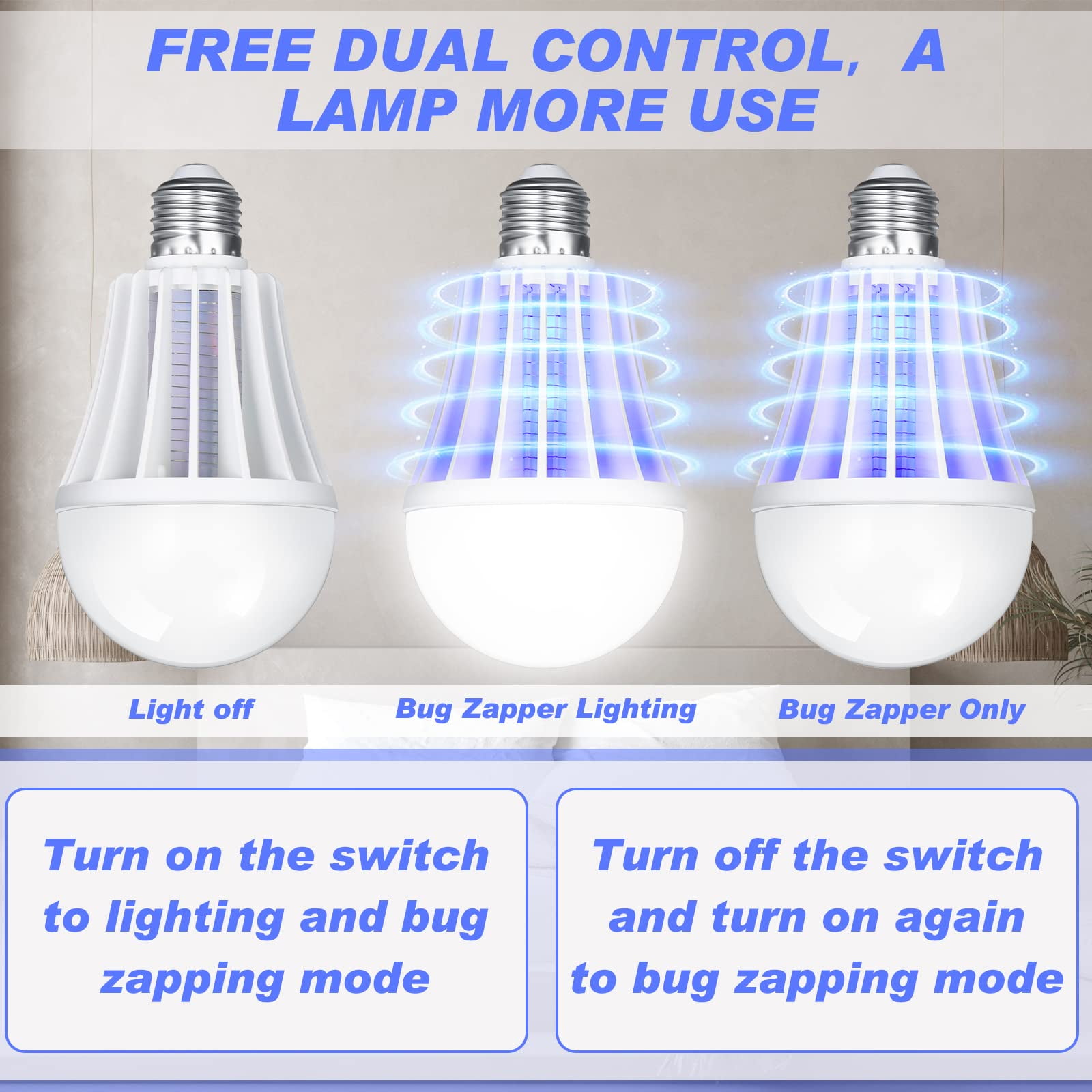 [4-Pack] BANPESTT Bug Zapper Light Bulb 2-in-1 Indoor Mosquito Zapper Gnat Trap- Electric Fly Insect Killer&Bug Catcher for Outdoor Indoors Home Backyard Patio (E27 Base, 9W 110V)