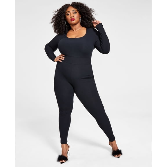 Nina Parker Trendy Plus Size Ribbed Jumpsuit Anthracite 0X
