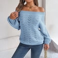 thumbnail image 5 of Women's Off The Shoulder Sweater Crochet Knit Long Sleeve Loose Pullover (Blue, L), 5 of 5