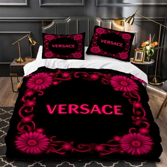 3-Piece Floral Duvet Cover Set - Modern Black & Pink Pattern Elegant Bedroom Decor Soft & Stylish Bedding Set