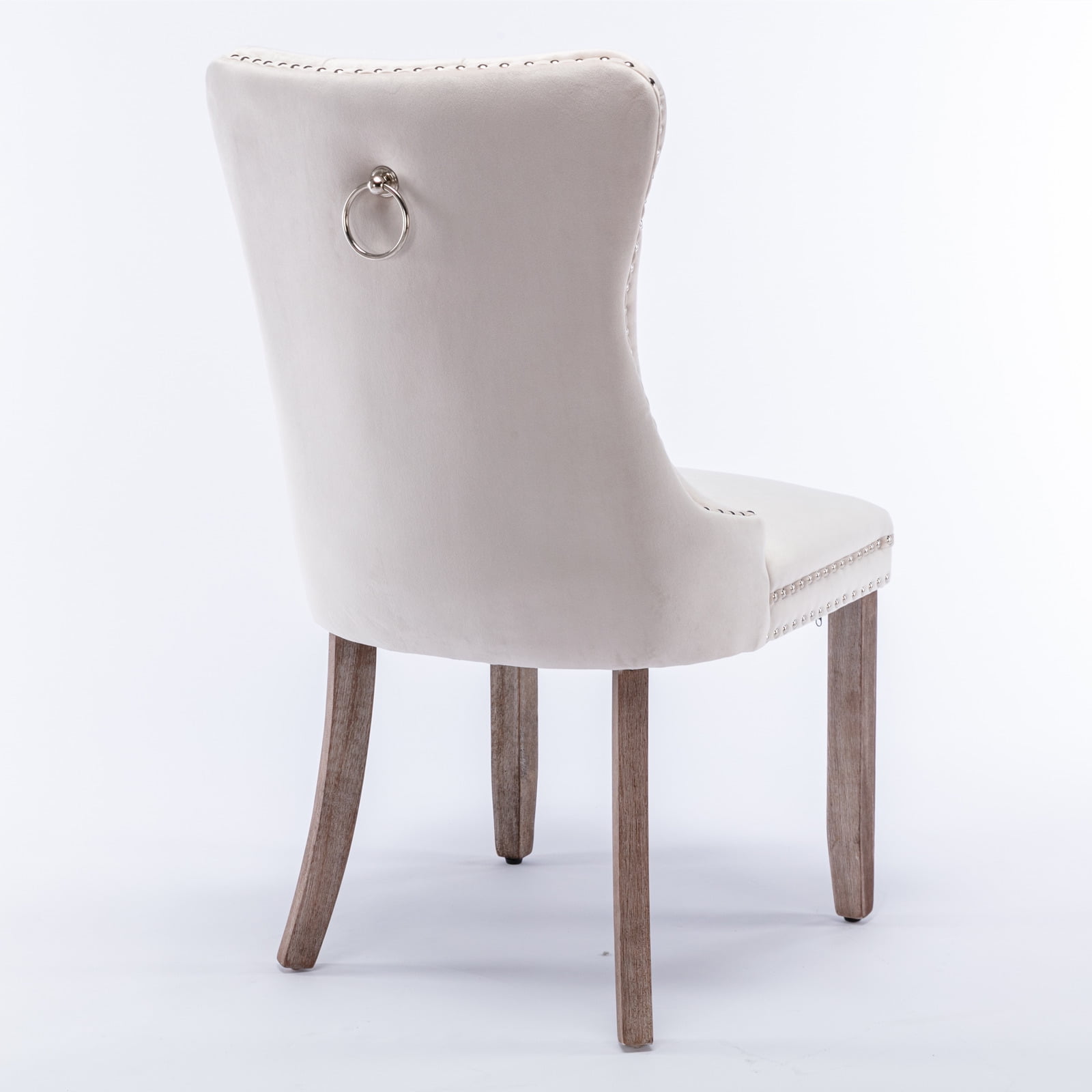 Elegant Button Tufted Dining Chairs, High-end Velvet Upholstered Dining Chairs with Nailhead Back and Ring Pull Trim, Solid Wood Dining Chairs for Kitchen Bedroom Dining Room (Beige,Set of 8)