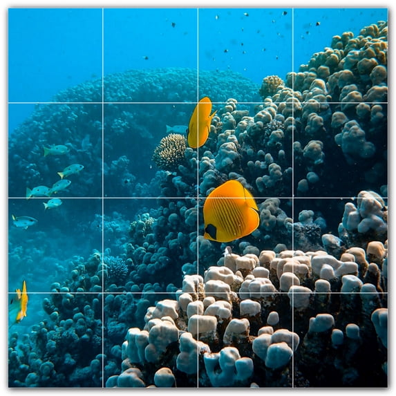 Picture-Tiles.com: Coral Ceramic Tile Wall Mural WAL500408-44S. 17"W x 17"H using (16) 4.25" x 4.25" Ceramic Tiles-Satin Finish