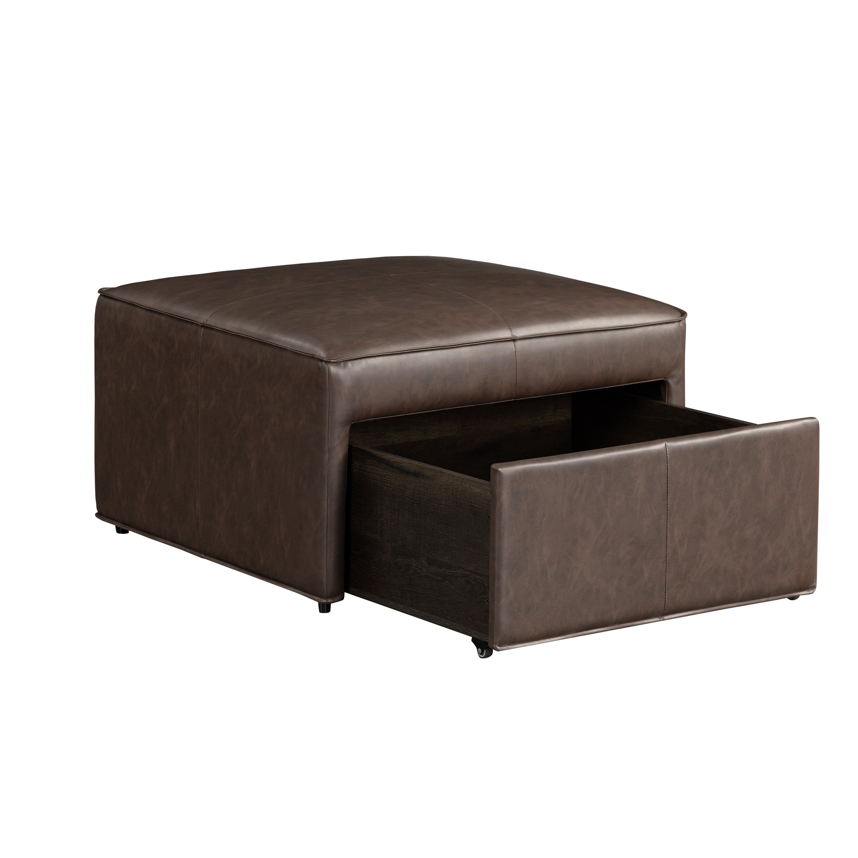 Studio Living Hadley Modern Storage Ottoman, Chestnut Faux Leather
