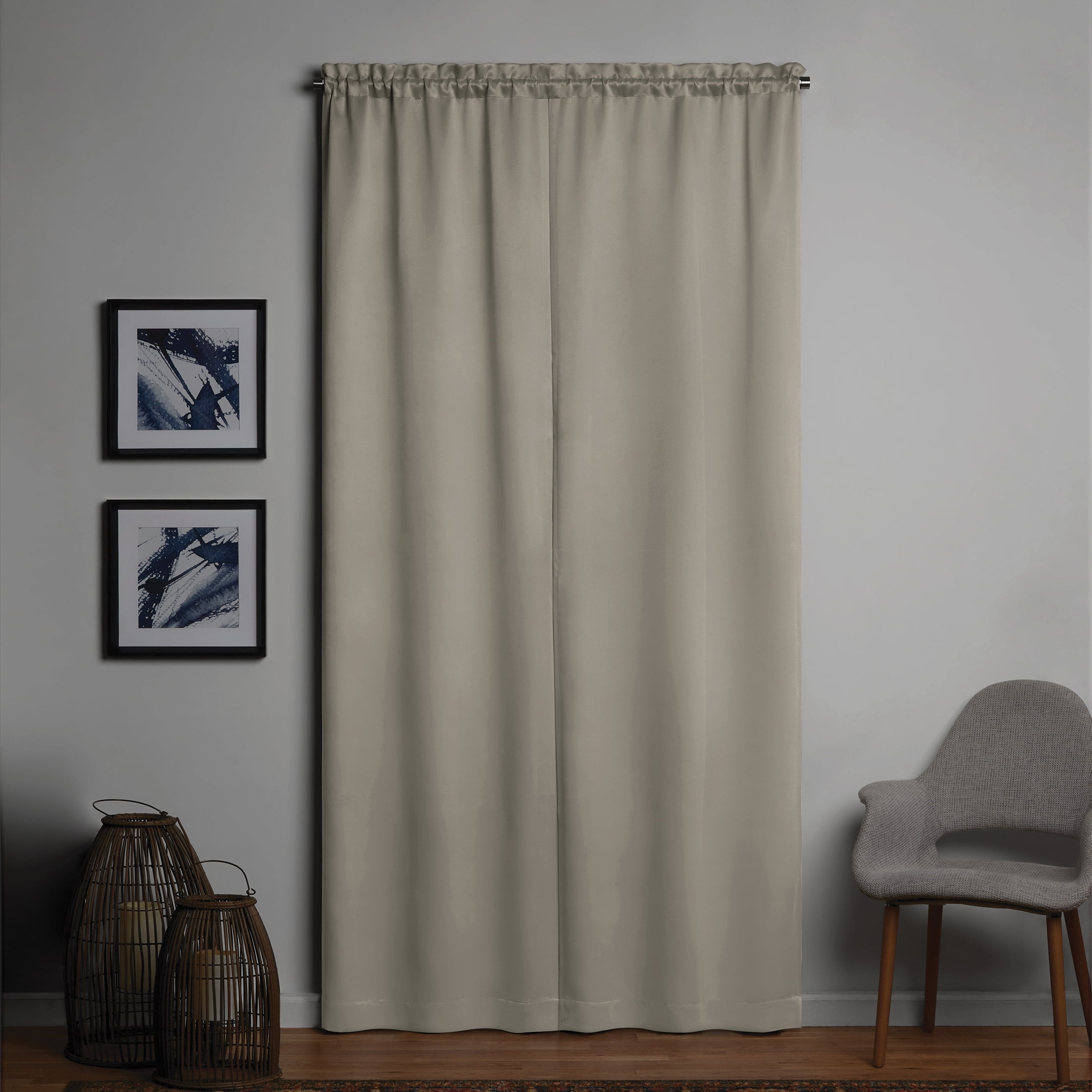 Mainstays Solid Blackout Curtain Panel Pair, Set of 2, Washed Stone, 30"W x95"L