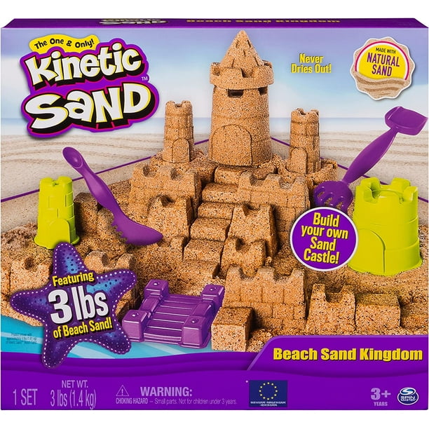 Kinetic Sand SABLE MAGIQUE - - COFFRET CHÂTEAU-BAC À SABLE 454 G + 4  ACCESSOIRES - Sable Cinétique