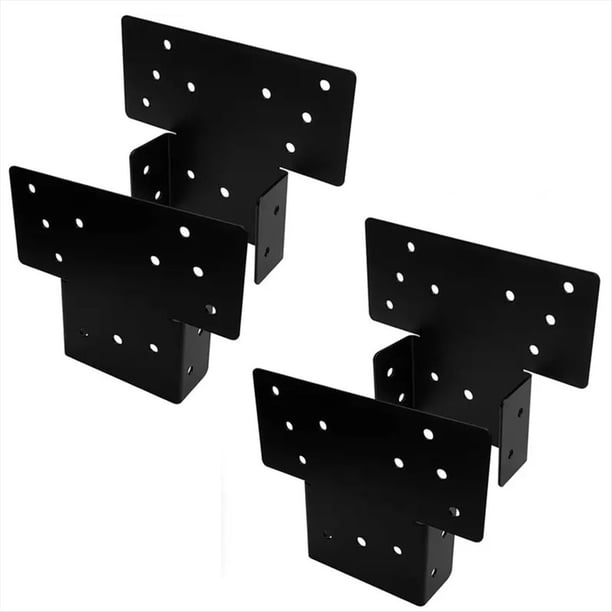 Juego de 4 Soportes para Pérgola, Soportes en T de 3 Vías para Postes de Madera de 10 X 10 cm, Acero Resistente para Cenadores, Patios y Pérgolas, Color Negro.
