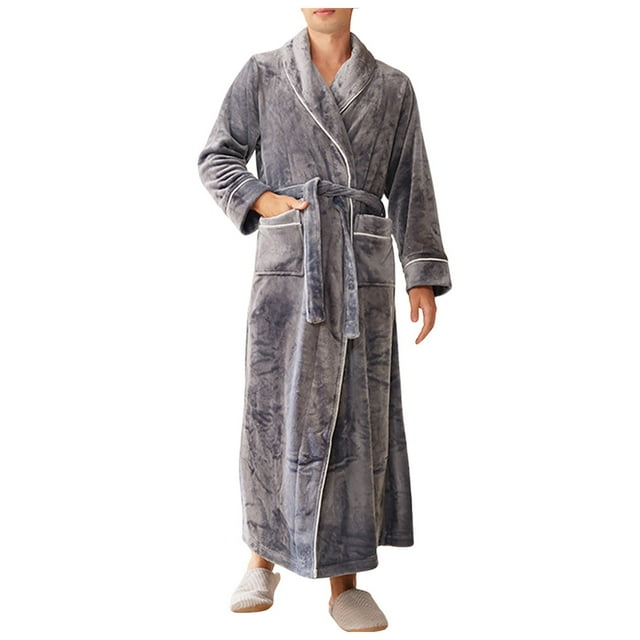 Men's Winter Bathrobe Long Thick Loungewear Warm Soft Comfortable Cozy Home Wear Robe for Cold Weather