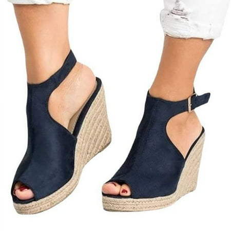 Women Dressy Summer Wedge  Womens Espadrille Wedge Sandals Open Toe Ankle Strap Buckle Platform Sandals Wedge High Heels Sandals Casual Summer Dress Shoes