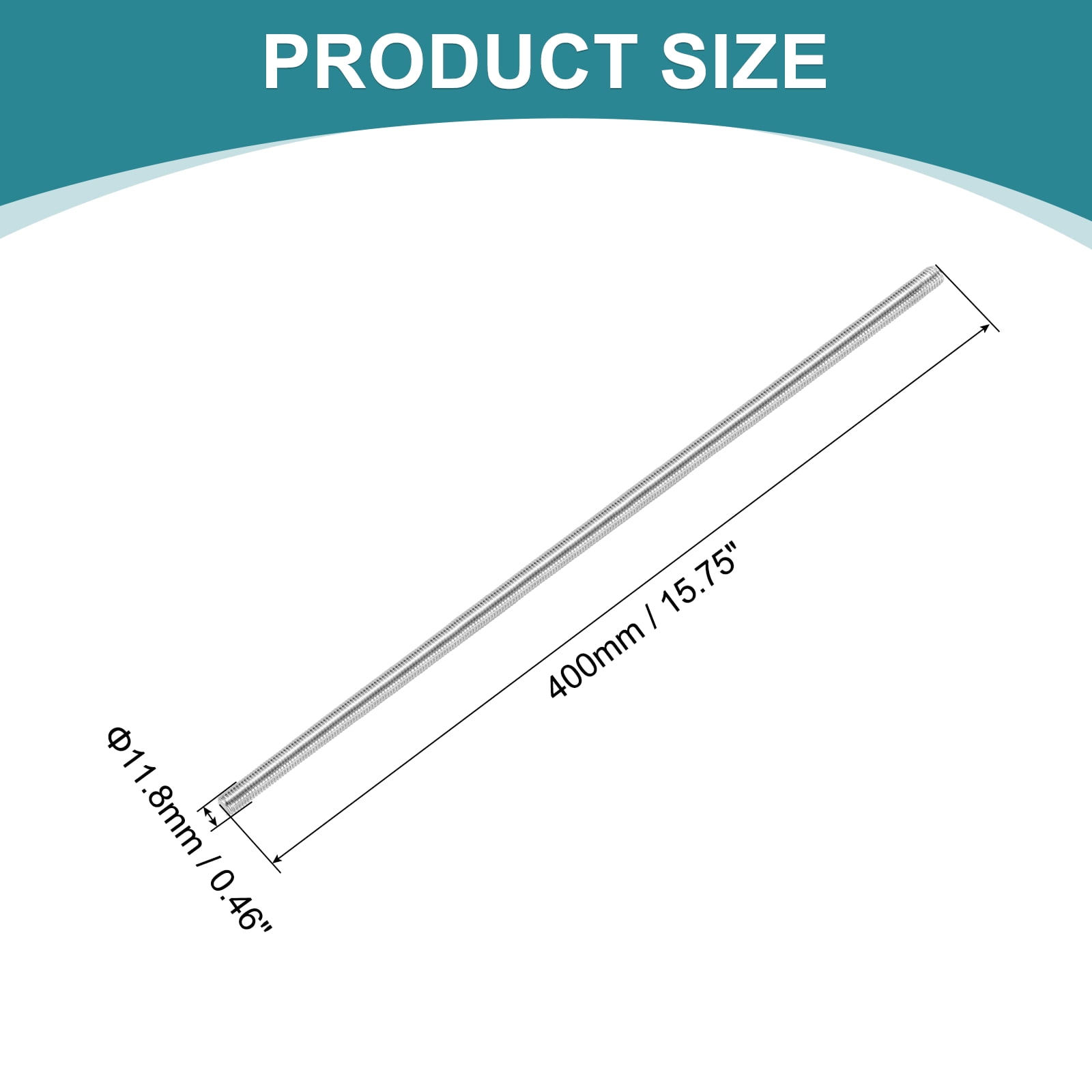 Fully Threaded Rod, M12 x 400mm 304 Stainless Steel with Nuts Washers