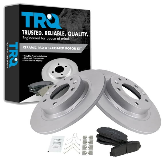 TRQ Rear Brake Pad & Rotor Kit Brake Pads Brake Rotor Ceramic Premium G-Coated Fits Select 2003-2005 Mazda 6 2003 Protege