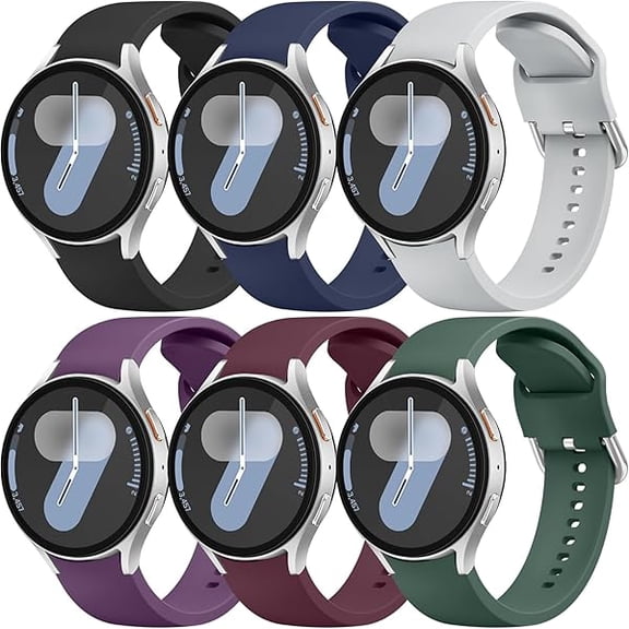 can 6 Pack Bands Compatible with Samsung Galaxy Watch 7 6 5 4 FE 40mm 44mm/Watch 6 4 Classic/Watch 5 Pro Band, 20mm No Gap Silicone Strap for Women Men