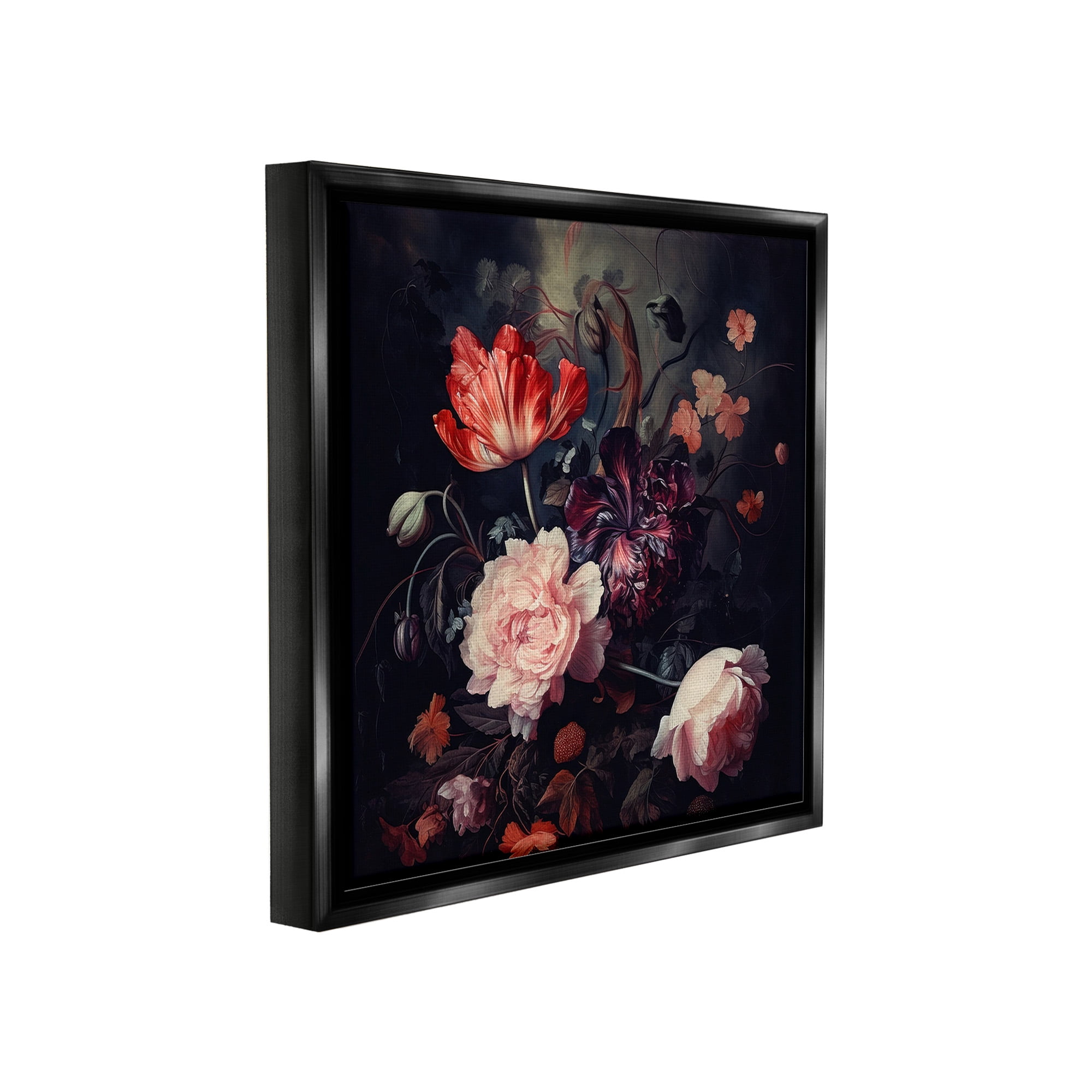 Stupell Industries Dark Elegant Flowers Botanical & Floral Photography Black Floater Framed Canvas Art Print Wall Art, 18 x 18
