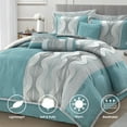 thumbnail image 4 of Lanco 7 Piece Blue Comforter Set, Queen Size Jacquard Bedding Set, All Season Geometric Patchwork Bedding Set, Matching Pillows , Shams , Bed Skirt, 4 of 9