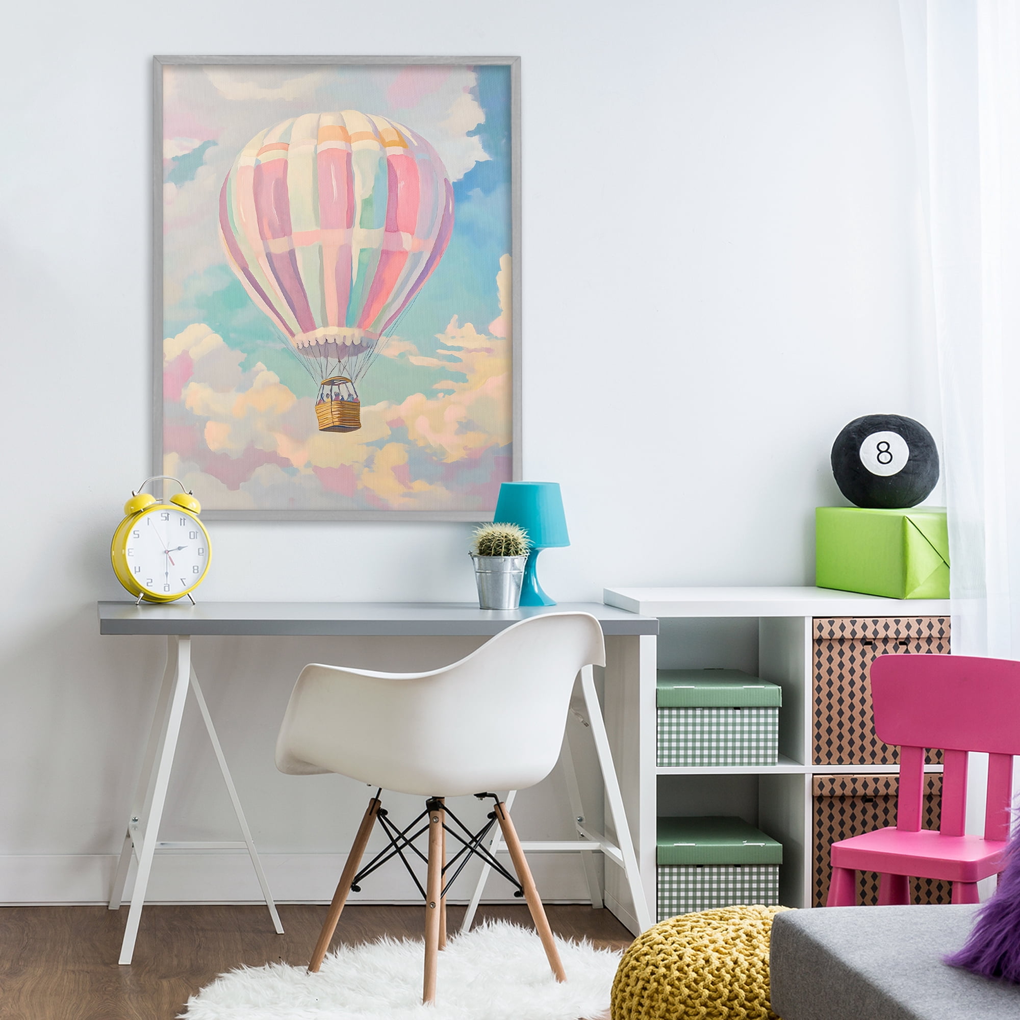 Stupell Industries Pastel Hot Air Balloon Gray Framed Giclee Art, design by The Prints Vibe