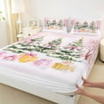 thumbnail image 3 of Feelyou Girly Pink Bow-tie Queen Sheet Sets, Winter Jungle Tree Botanical Flat Sheet, Christmas Gifts Queen Fitted Sheet, Breathable Home Decor, 4pcs, 3 of 7