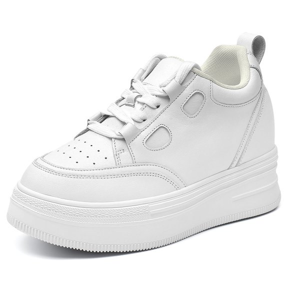 CMR CHAMARIPA Elevator Shoes For Women - White Leather Platform Shoes Women 3.94 Inches / 10 CM