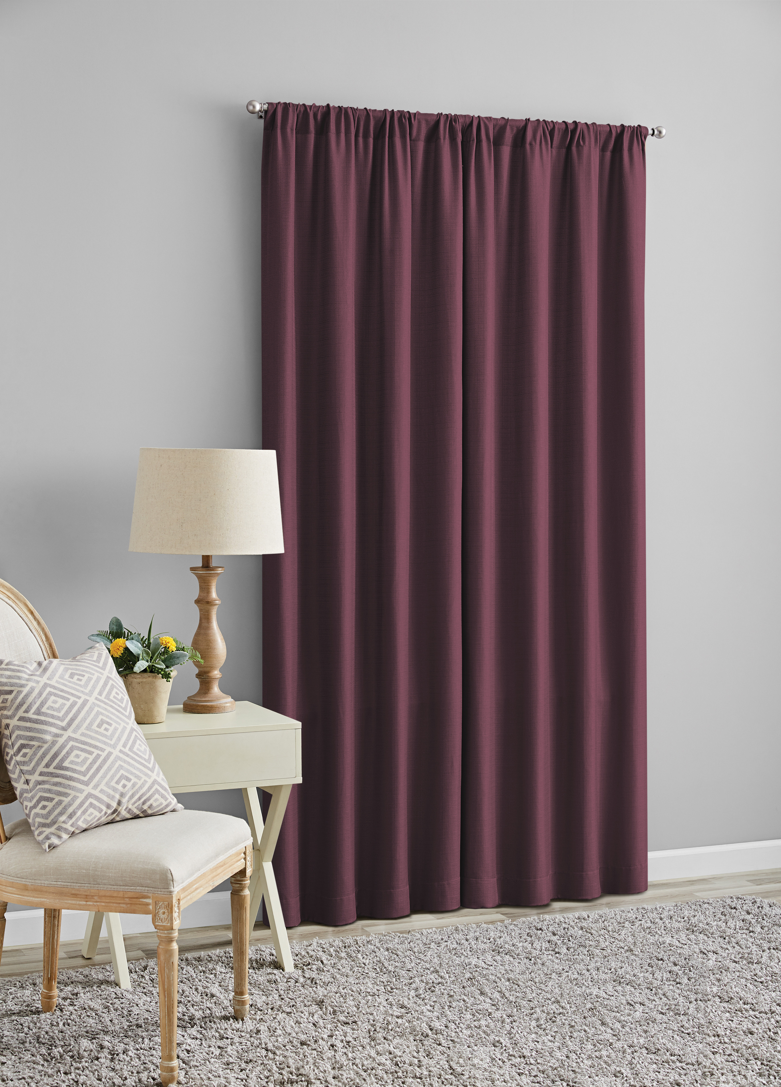 Mainstays Southport Burgundy Solid Color Light Filtering Rod Pocket Curtain Panel Pair, 40" x 84" - image 2 of 10