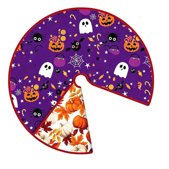 14.17in Mini Halloween Tree Skirt, Halloween Tree Skirt Reversible Double Sided Print Mat For Holiday Party Indoor Outdoor Tree Decor