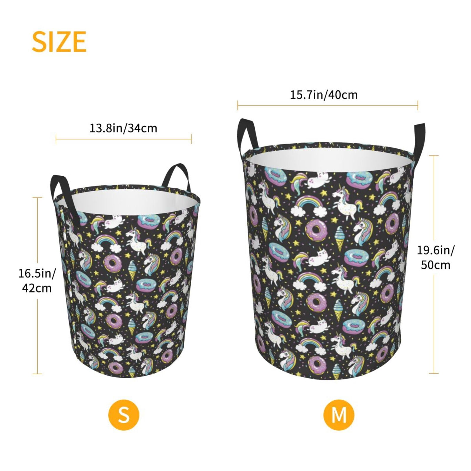 Large Laundry Basket with Handles - Cute Cartoon Rainbow Donut Kids Baby Dirty Clothes Laundry Hamper for Bedroom Aesthetic