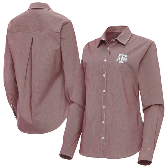 Women's Antigua Maroon Texas A&M Aggies Porter Woven Tri-Blend Long Sleeve Button-Up Shirt
