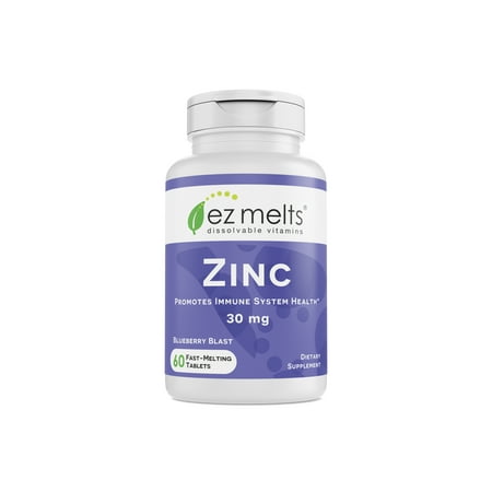 Organics Zinc Vitamins EZ Melts Zinc, 30 mg, Dissolvable Vitamins, Vegan, Zero Sugar, Natural Blueberry Flavor, 60 Fast Melting Tablets ()