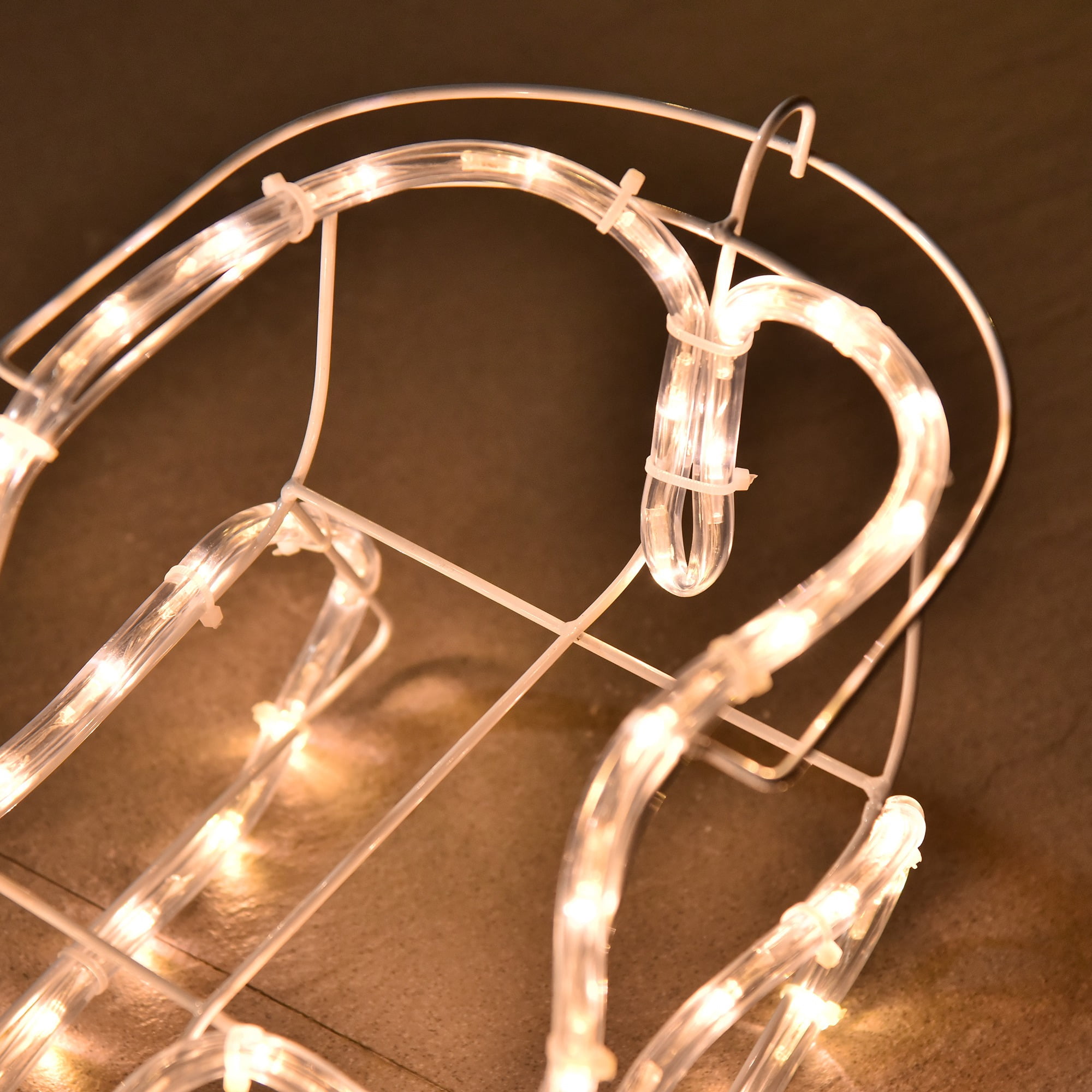 LED Outdoor Reindeer and Sleigh Light Display 192 Warm White Lights Steel Frame Yard Decor