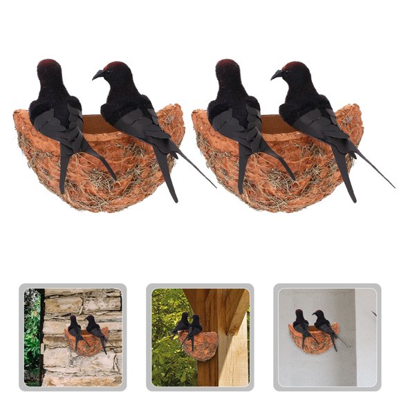 2Sets Bird Nest Statue Swallow Nest Model 16.00X15.00X7.00CM Multi Color Foam Paperboard Durable Construction