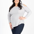 thumbnail image 2 of Womens L/XL Gray Waffle Thermal Cold Shoulder Asymmetrical Hem Long Sleeve Top by Howard's, 2 of 8