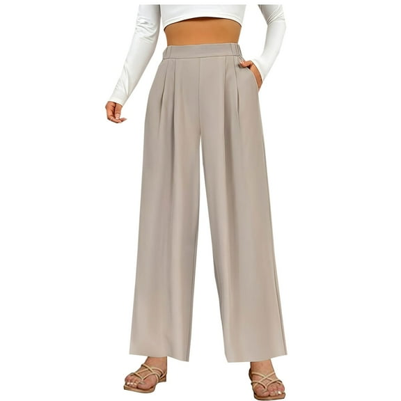 Kaemgyyd Dress Pants for Women High Waited Pleated Straight Wide Leg Casual Trousers with Pockets Solid Work Office Outfit