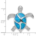 thumbnail image 2 of 925 Sterling Silver Solid Polished Hidden bail Blue Inlay Simulated Opal Turtle Pendant Necklace 29x27mm Wide Pendant fo, 2 of 2