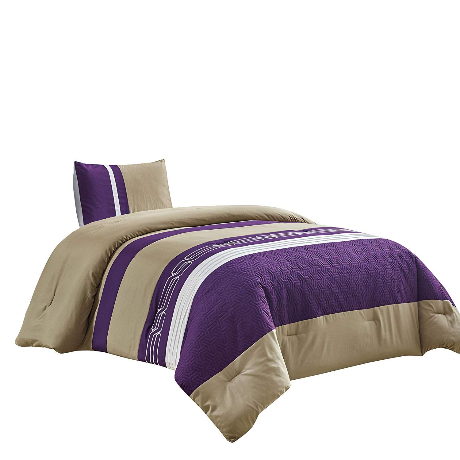 2 Piece Dark Purple Taupe Down, Purple Twin Bed Comforter