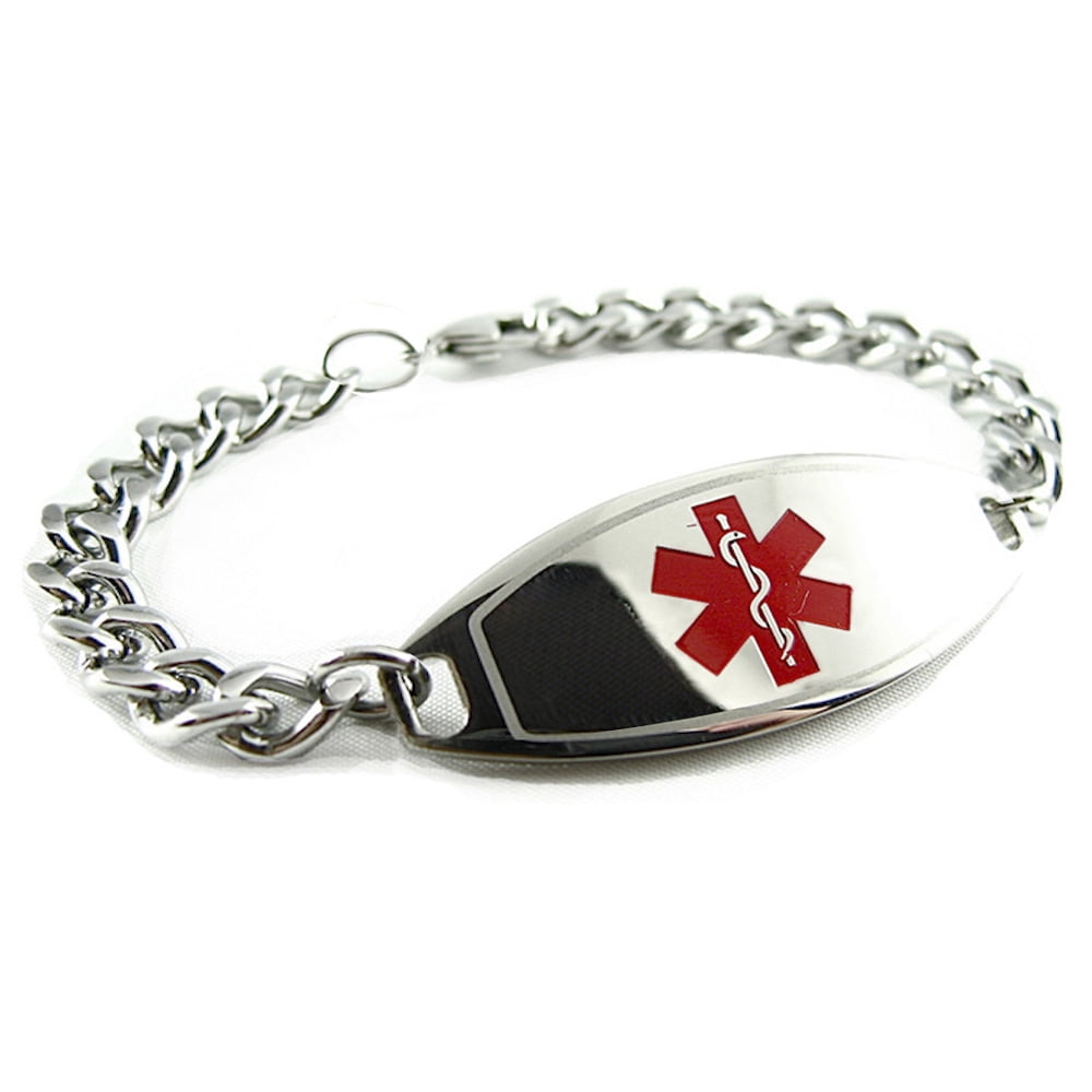 Oval Links Pre-Engraved & Customizable Blood Thinners Medical Bracelet Black Symbol My Identity Doctor