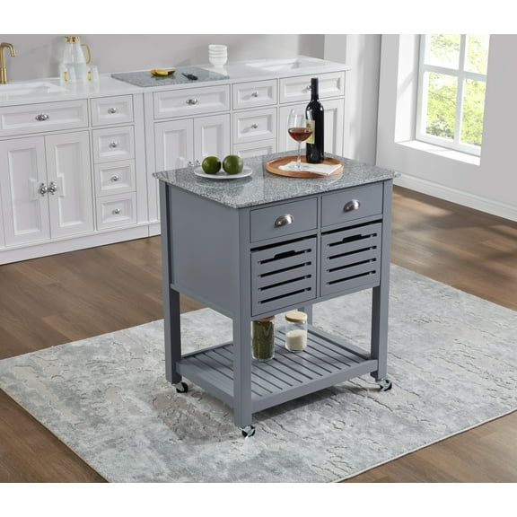 MAYEERTY Mobile Rolling Kitchen Island Trolley with Marble Top, Drawer & Slide-Out Basket ,Grey