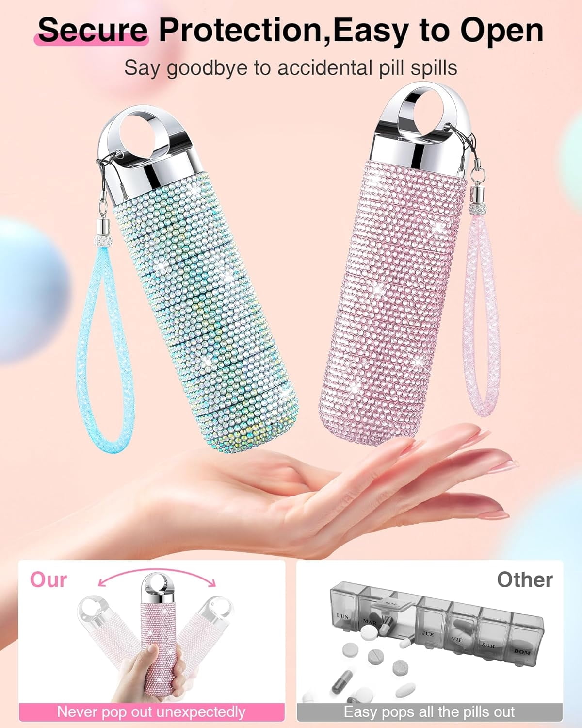 Metal Travel Pill Organizer, Portable Waterproof Weekly Pill Box, Large Aluminum Alloy Pill Case Container, BPA Free 7 Day Daily Medicine Organizer Holder for Vitamin, Fish Oil, Supplement