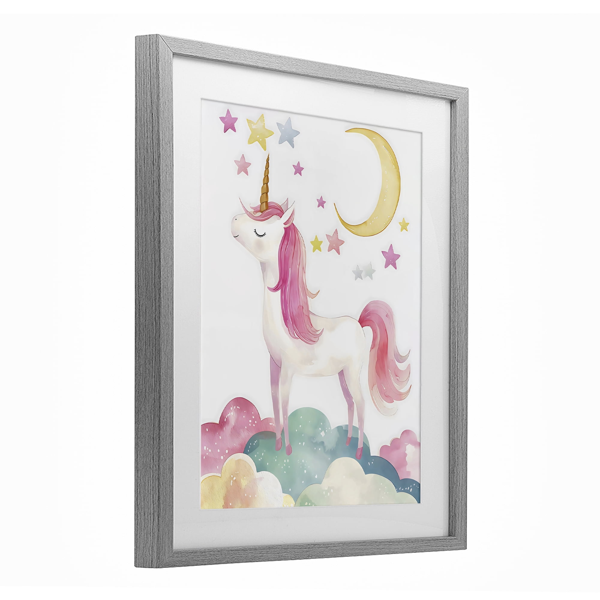 Stupell Industries Unicorn Standing On Clouds Gray Framed Print Under Glass, design by Creative Studio