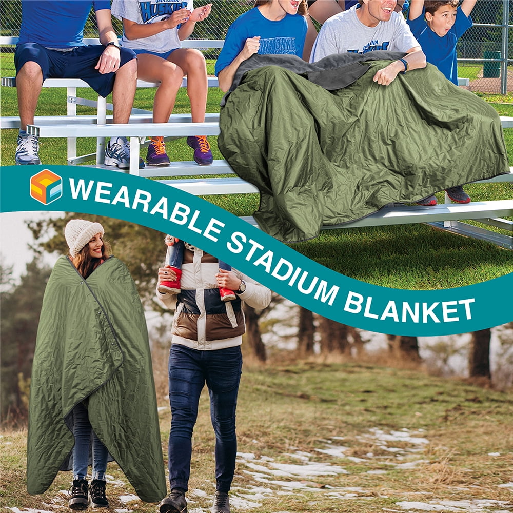 SUN CUBE Large Waterproof Outdoor Blanket Fleece Lining Windproof Stadium Blanket for Sports Picnic Park Portable Camping Blanket Car Boat Travel Machine Washable 60x80 Olive Green Grey Walmart