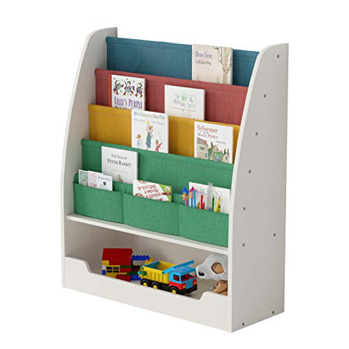 Childrens Kids White Wooden Bookcase Storage Rack by Leomark with Shelf Holder Storage Organizer Display Units for Boys Girls Toddlers Juniors