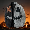 thumbnail image 2 of GrmtClth Autumn Mens Halloween Haunted House Collared Jacket Long Sleeve Snap Closure Loose Fit Spooky Season Outerwear Light Gray M, 2 of 6