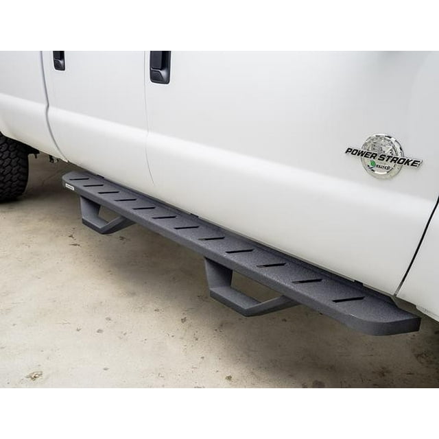 Fits 2004-2014 Ford F-150 Go Rhino Running Board 6341268020PC RB10; Textured Powder Coated; Black; Mild Steel; Unlighted; Body/Frame Mount; With Drop Down Step