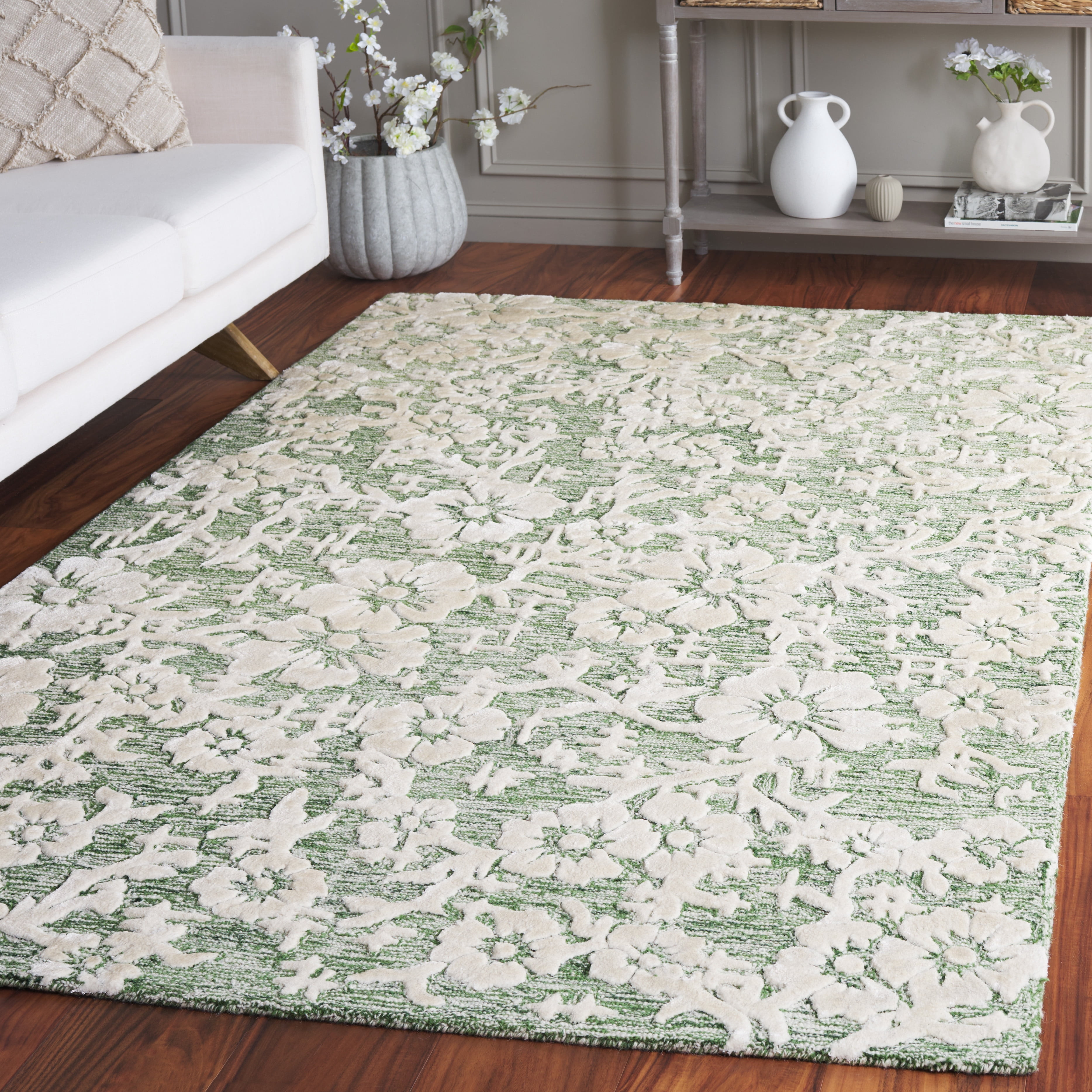 SAFAVIEH Glamour Braylon Abstract Area Rug, Green/Ivory, 3' x 5'