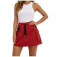 thumbnail image 3 of vigerkar Women's 18" Hiking Cargo Skort Athletic Skirt High Waist Quick Dry Golf Skort with Zipper Pockets, Dressy Casual Sporty Summer Outfits for Travel (Red, XXL), 3 of 9