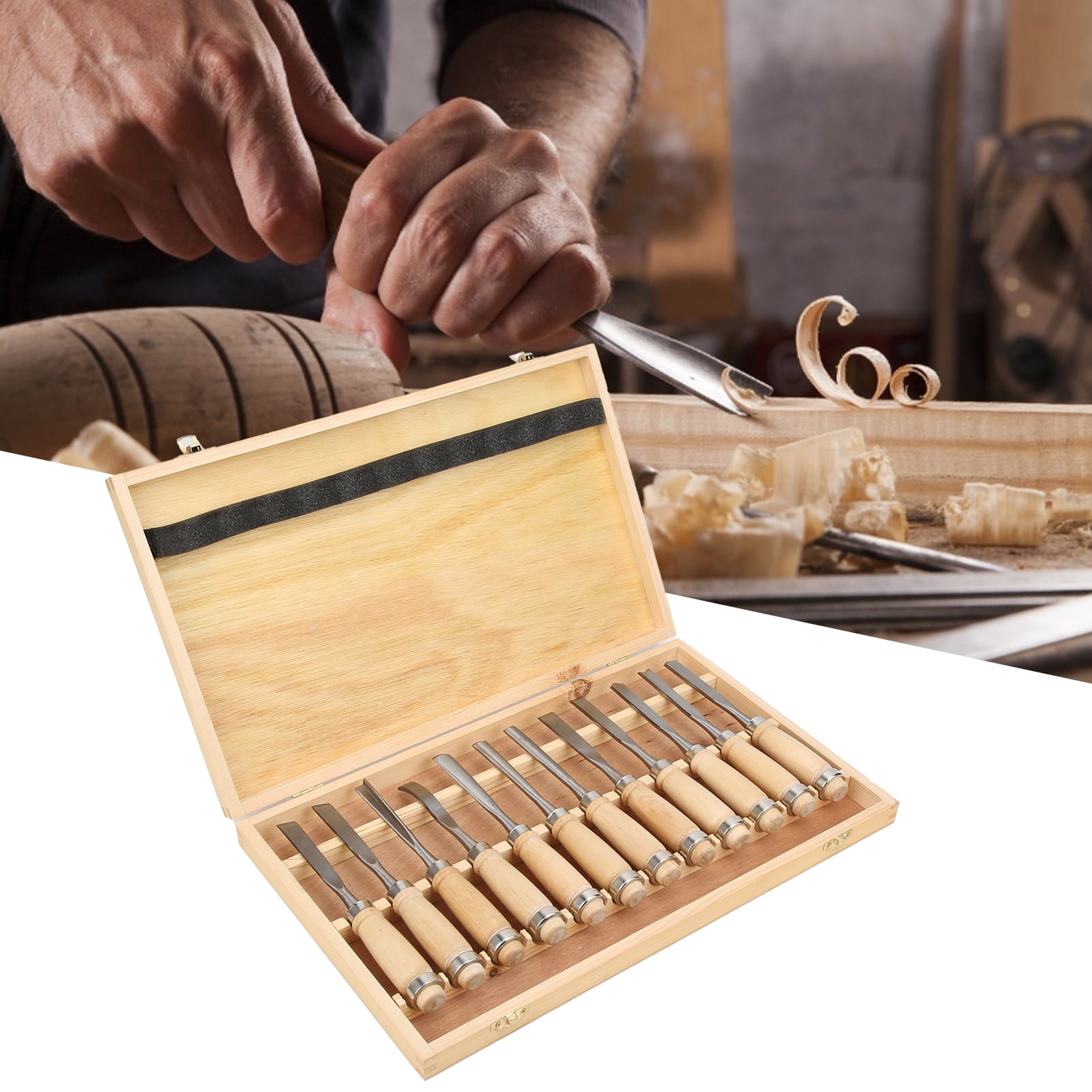 12Pcs Wood Carving Tools Set Engraving Knife Chisels Woodworking Cutter with Box