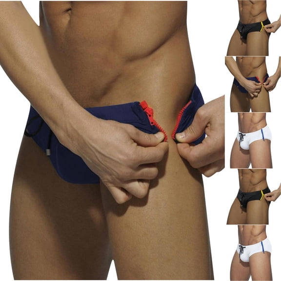 SROBPTY Swimsuit for Men, Men Swim Shorts, Men's Solid Color Low Waist Zipper Drawstring Swim Trunks Underwear Dark Blue,M