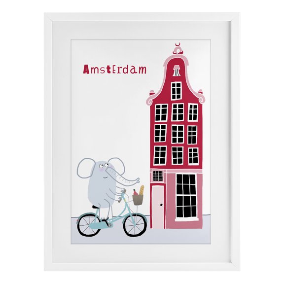 Stupell Industries Eclectic Elephant & Amsterdam Building White Framed Print Under Glass, 17 x 23, by Carla Daly
