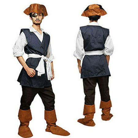 Men Pirate Captain Full Set + Hat and Eye Patch US
