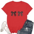 thumbnail image 1 of Camiseta informal de mujer con estampado de lazos: cuello redondo, manga corta, mezcla de poliéster y spandex, tallas S-XXL, para todas las estaciones, 1 of 3