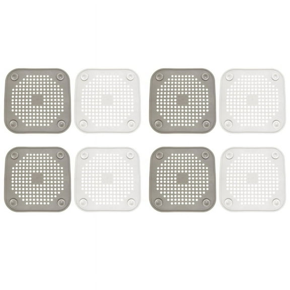 8x Square Drain Cover for Shower Drain Hair Catcher Flat Silicone Plug with Suction Cups