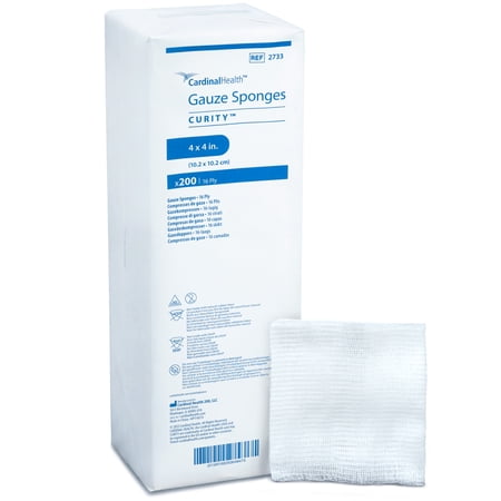 Curity Gauze Sponges 4" x 4", 16-Ply, Non-Sterile, 100% Cotton, USP Type VII Absorbent Wound Care Pads, 2733 (Box of 200)