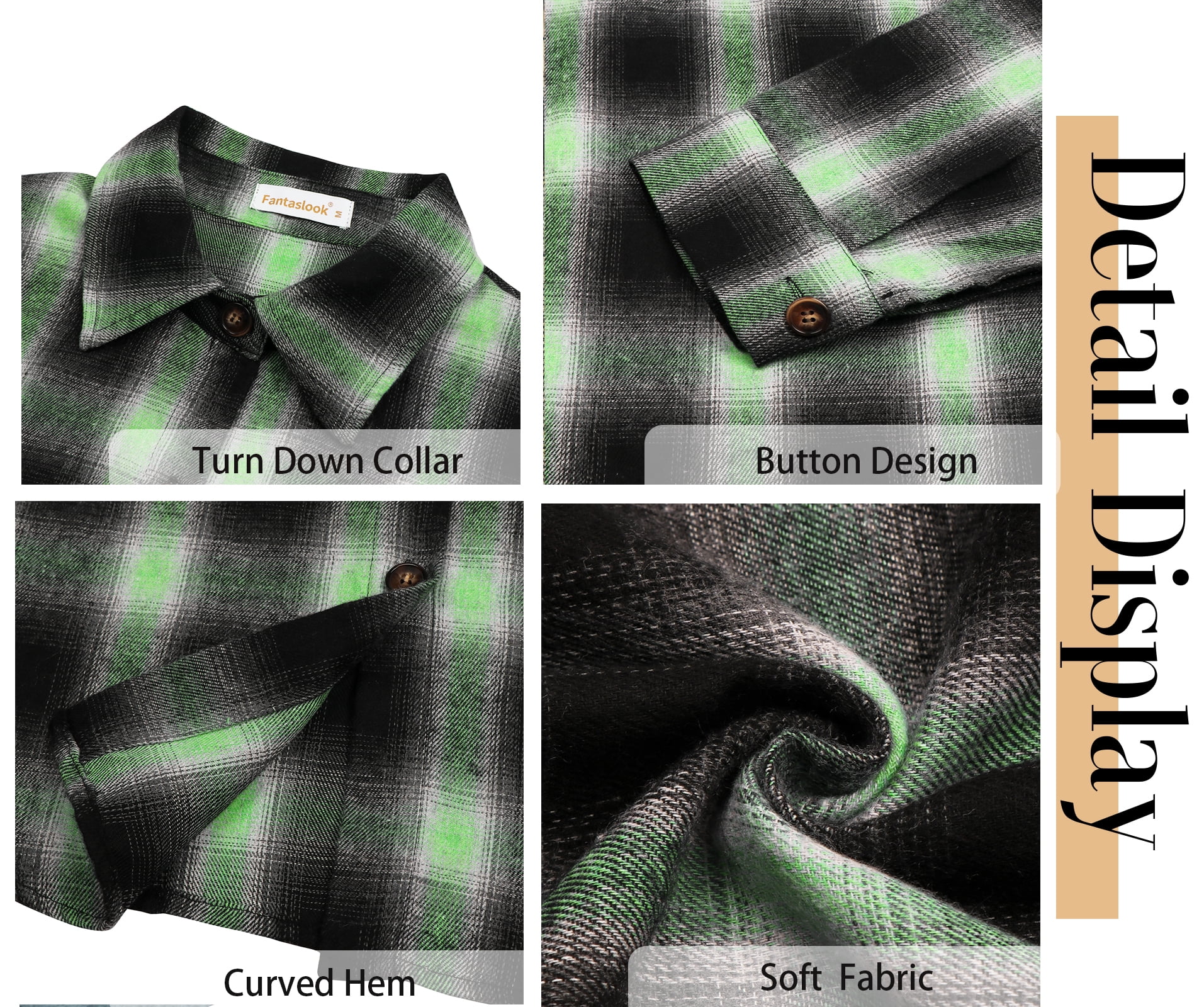 Fantaslook Plaid Flannel Shirts for Women Oversized Long Sleeve Button Down Shirts Blouses Tops